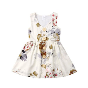 Summer Cute Princess Sleeveless Flower Baby Girls Toddler Kids Dress Button Party Pageant Tutu Dresses Clothes