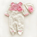 Spring Autumn Cute Ruffle Flower Full Sleeves Girls Rompers + Cap Princess Overalls Baby Jumpsuit Infant Outfit Kids Child Cloth