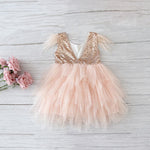 Feather Sequins Tiered Girls Dress Fluffy Tulle Party Kids Princess Dresses for Girls Baby Clothes 2-10Y E13846