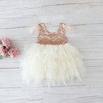 Feather Sequins Tiered Girls Dress Fluffy Tulle Party Kids Princess Dresses for Girls Baby Clothes 2-10Y E13846