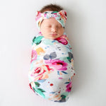 Baby Swaddle Blanket Newborn Baby Floral Swaddle Blanket Toddler Girl Boys Receiving Blanket Infant Swaddle Wrap Headband 2pcs