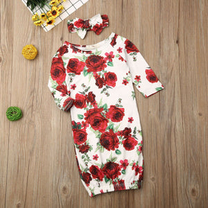 Infant Baby Girls Boys Sleeping Bag Newborn Blanket Swaddle Wrap Gown Floral Headband 2pcs Outfits 0-9M