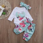 Newborn Kid Baby Girl clothes set Floral long sleeve Jumpsuit 3pcs print Pants +headwear Outfit Set clothes
