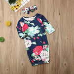 Infant Baby Girls Boys Sleeping Bag Newborn Blanket Swaddle Wrap Gown Floral Headband 2pcs Outfits 0-9M