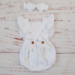 Organic Cotton Baby Girl Clothes Summer New Double Gauze Kids Ruffle Romper Jumpsuit Headband Dusty Pink Playsuit For Newborn 3M