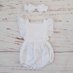 Organic Cotton Baby Girl Clothes Summer New Double Gauze Kids Ruffle Romper Jumpsuit Headband Dusty Pink Playsuit For Newborn 3M