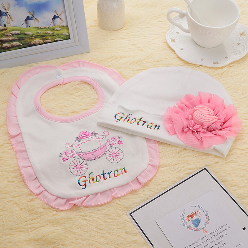 MIYOCAR Any name can make sweet baby bib and hat set unique gift for baby